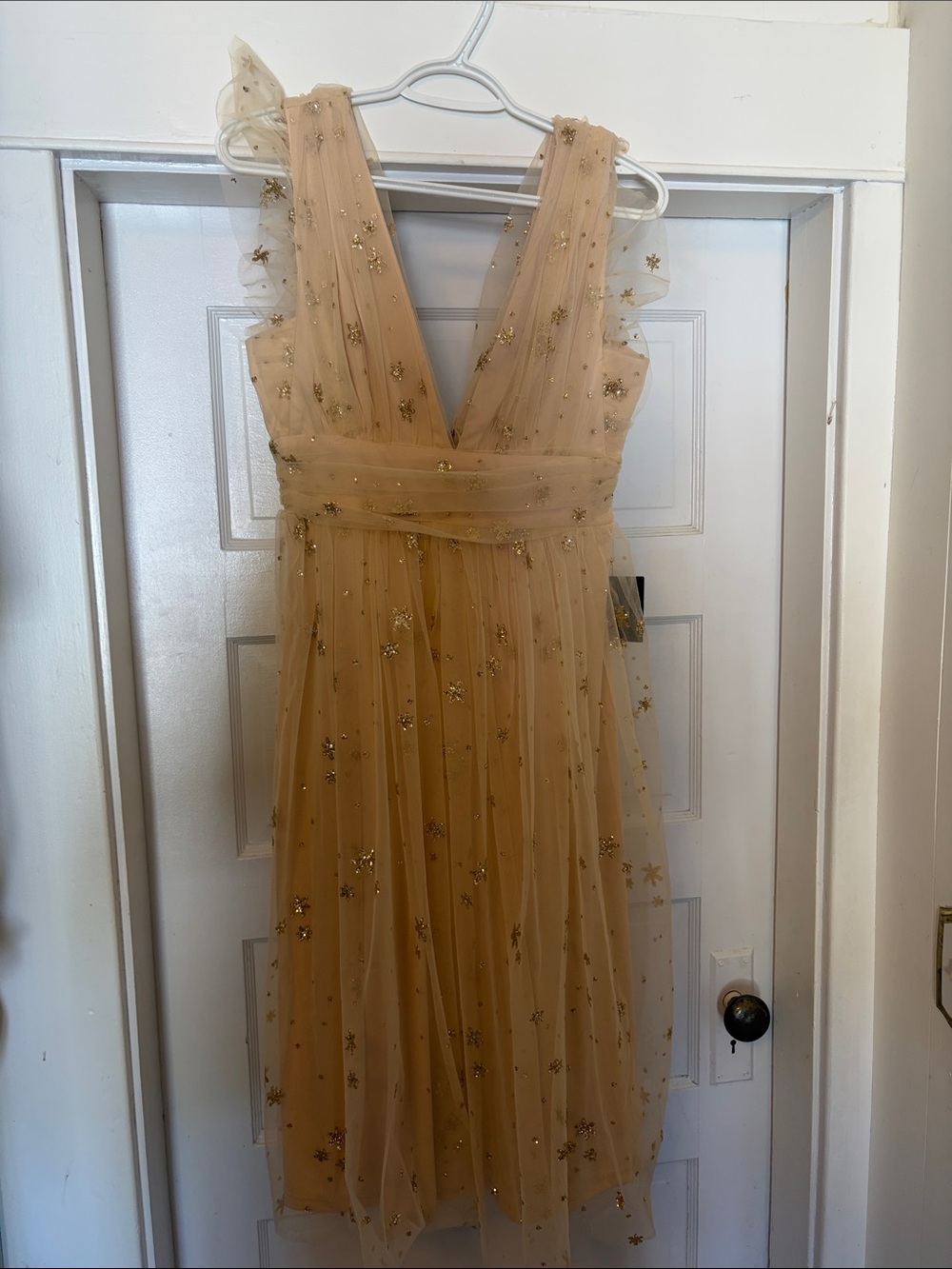 Soieblu Gold Star-Embellished Tulle Midi Dress